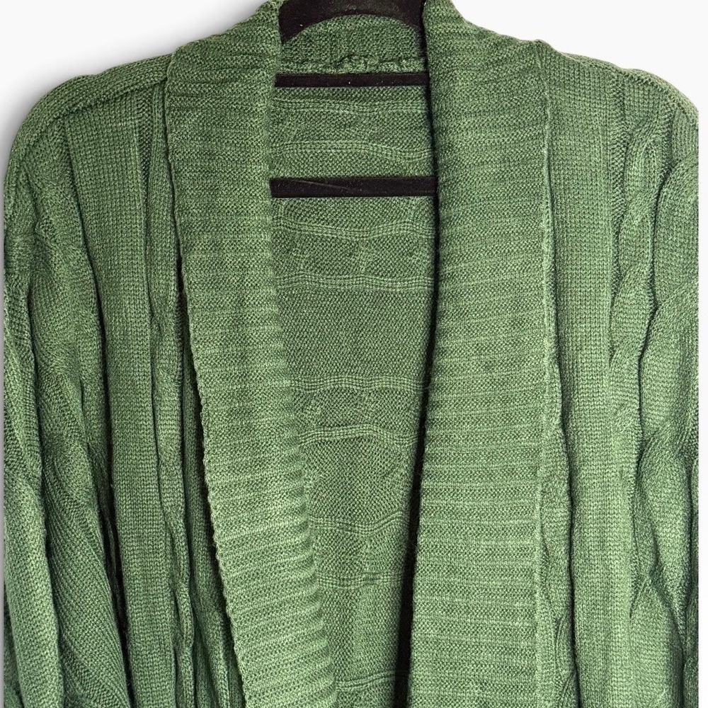 Bloomchic Cardigan Women 28 Green Cable Knit Batwing Open Front Sweater NWT